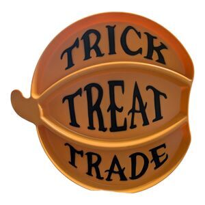 Trick Treat Trade Pumpkin Candy Dish Tray Halloween